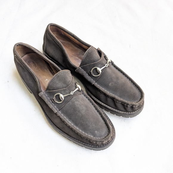 Gucci Horsebit Loafers Brown Suede Men 12 Rubber - Picture 1 of 16
